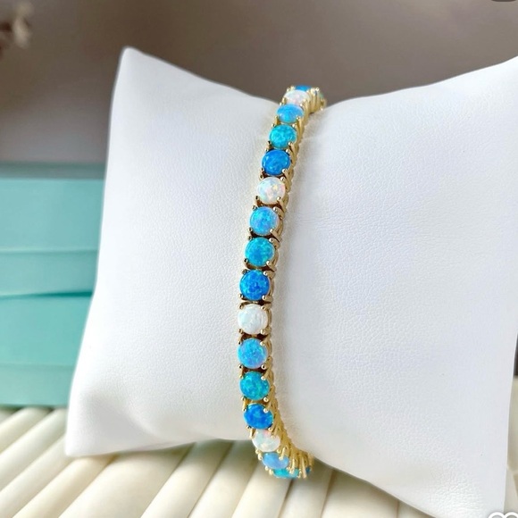 Park Lane Jewelry - Park Lane Coast Micro Impression Bracelet | Gold, Opal & Blue Stones | BNIB